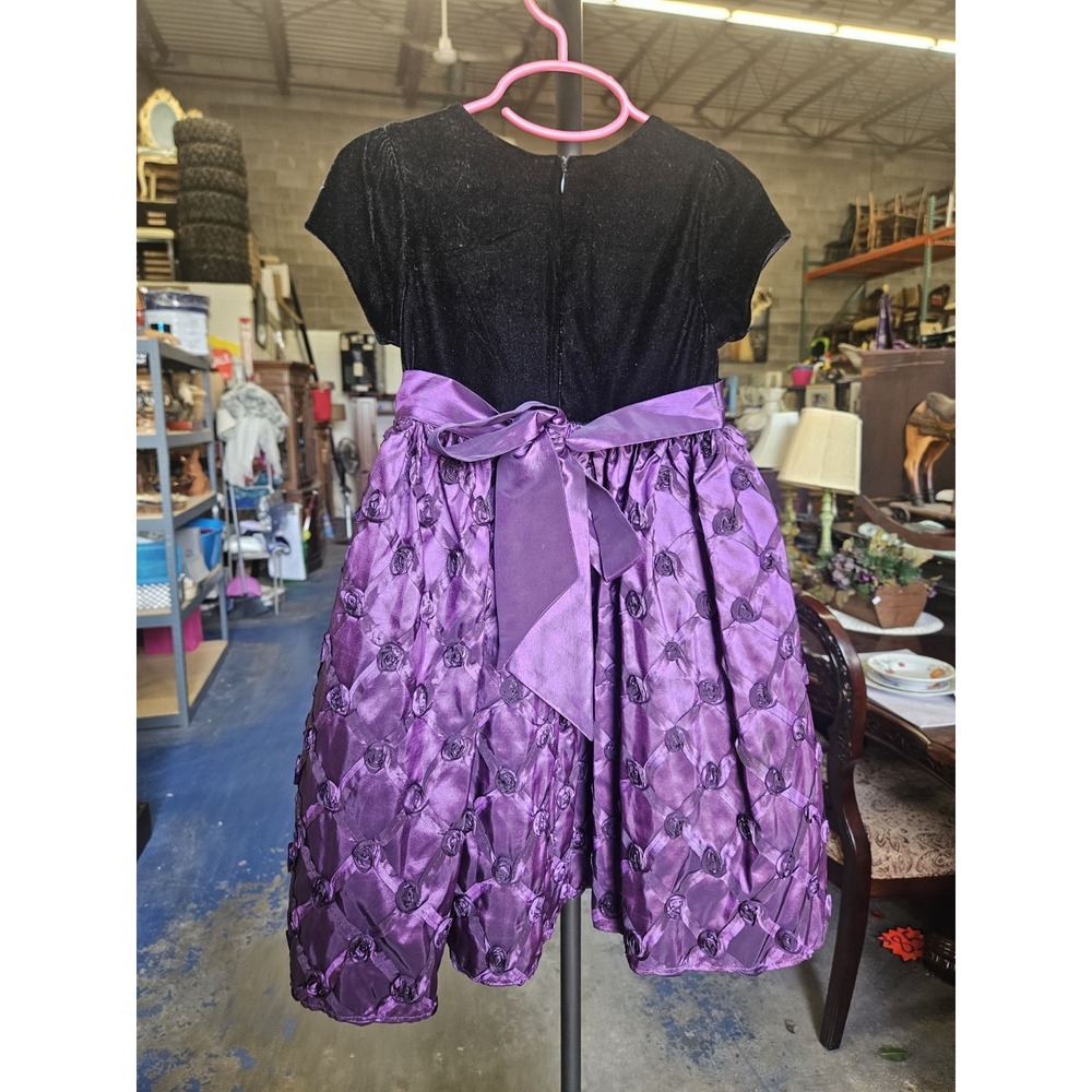 American Princess Girls Dress Black Velvet Purple Rose Swirl Size 4T Zip Flower - Picture 4 of 12